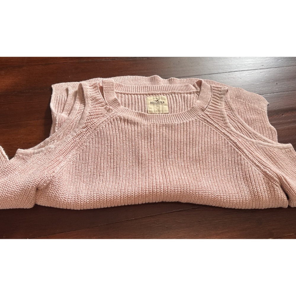 Hollister  Vintage Inspired Large Women Pink Cold Shoulder Ribbed Sweater